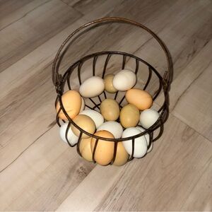 Rustic Metal Basket with Decorative Eggs